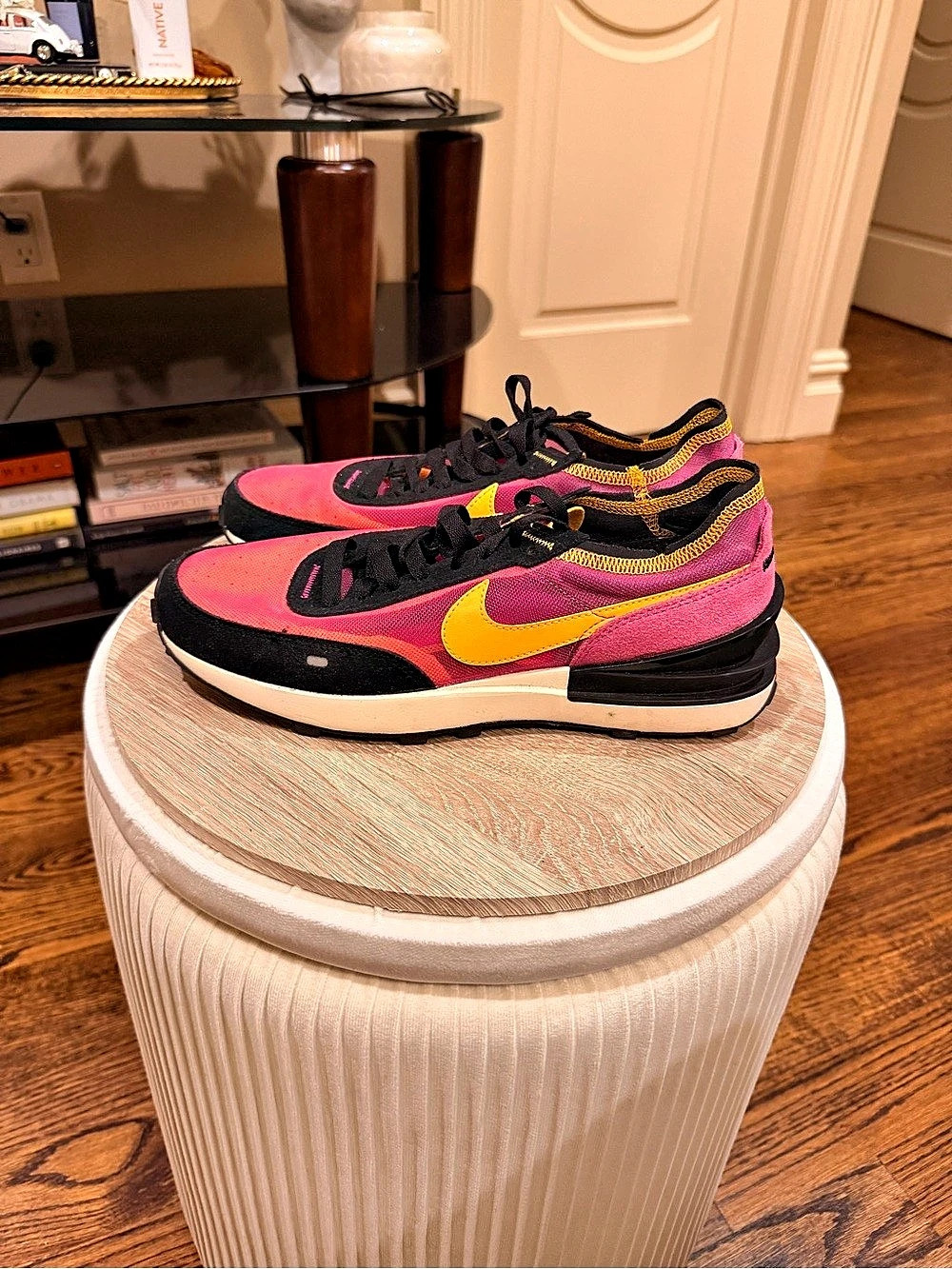 Nike Waffle One Hyper Pink Yellow Sneakers in Pink & Black